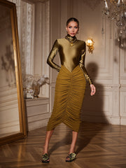 Wexryn High Neck Ruched Midi Dress