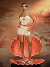 Wiebke Spaghetti Pearl Knit Shorts Set In Beige