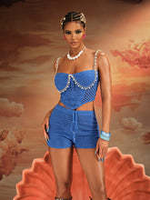 Wiebke Spaghetti Pearl Knit Shorts Set In Blue