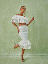 Wisteria Ruffle Off Shoulder Hollow Set In White
