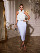 Wryssa Halterneck Flower Bandage Midi Dress In White