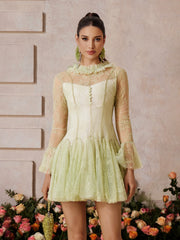 Xaeltric Bell Sleeve Lace Sequin Mini Dress