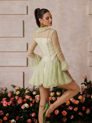 Xaeltric Bell Sleeve Lace Sequin Mini Dress