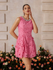 Xaeltrix Sleeveless Embroidered Mini Dress