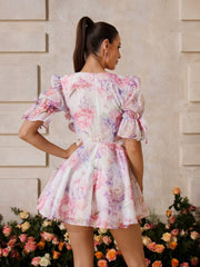 Xaelyra Plunge Neck Floral Mini Dress