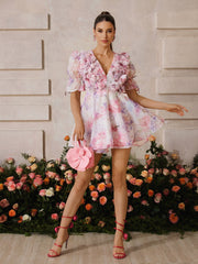 Xaelyra Plunge Neck Floral Mini Dress