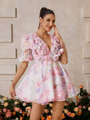 Xaelyra Plunge Neck Floral Mini Dress