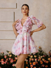 Xaelyra Plunge Neck Floral Mini Dress