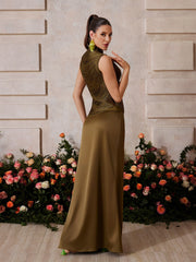 Xaldor High Neck Fringe Glitter Skirt Set