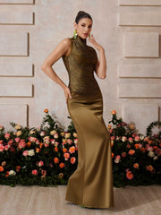 Xaldor High Neck Fringe Glitter Skirt Set