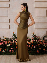 Xaldor High Neck Fringe Glitter Skirt Set