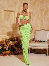 Xinia Spaghetti Ruched Skirt Set In Green