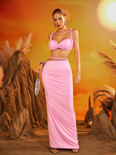Xinia Spaghetti Ruched Skirt Set In Pink