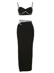 Xinia Spaghetti Split Skirt Set In Black