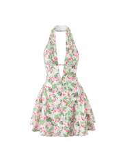 Xyrion Plunge Neck Floral Mini Dress