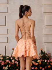 Xyrndis Backless Flower Mini Dress