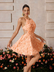 Xyrndis Backless Flower Mini Dress