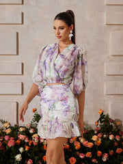 Yaelyra V Neck Floral Skirt Set