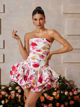 Rexmir Strapless Floral Bubble Mini Dress In Rose
