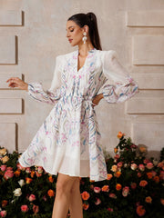 Yexara V Neck Floral Mini Dress