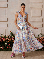 Yryssa Backless Floral Ruffle Maxi Dress