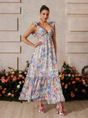 Yryssa Backless Floral Ruffle Maxi Dress