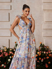 Yryssa Backless Floral Ruffle Maxi Dress