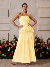 Yryviel Strapless Ruched Ruffle Maxi Dress In Yellow