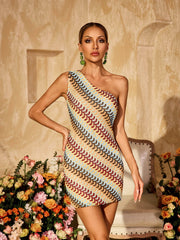 Yvoryth One Shoulder Knitted Mini Dress