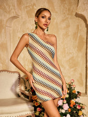 Yvoryth One Shoulder Knitted Mini Dress