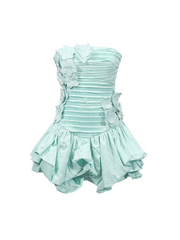 Zaldrex Strapless Flower Tiered Mini Dress