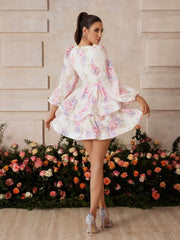Zalghast Balloon Sleeve Floral Printed Mini Dress