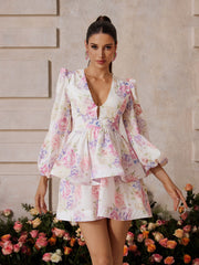 Zalghast Balloon Sleeve Floral Printed Mini Dress