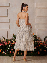 Zalvarya Halterneck Dot Tiered Midi Dress