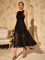 Zalvryn Sleeveless Knitted Midi Dress In Black