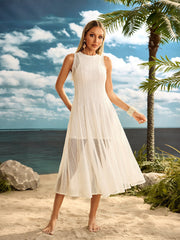 Zalvryn Sleeveless Knitted Midi Dress In White