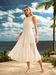 Zalvryn Sleeveless Knitted Midi Dress In White