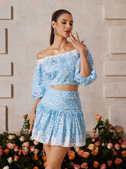 Zexor Off Shoulder Printed Skirt Set