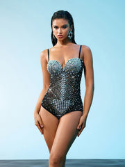 Ziga Spaghetti Rhinestone Mesh Bodysuit