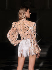 Zylar Rhinestone Acrylic Fringe Bodysuit