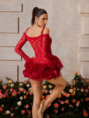 Zyrion Off Shoulder Lace Flower Mini Dress