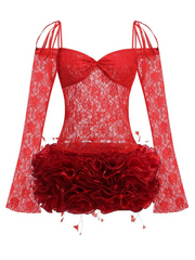 Zyrion Off Shoulder Lace Flower Mini Dress