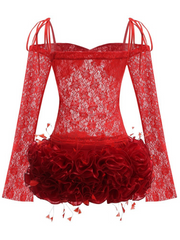 Zyrion Off Shoulder Lace Flower Mini Dress