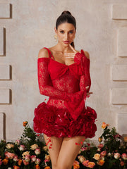 Zyrion Off Shoulder Lace Flower Mini Dress