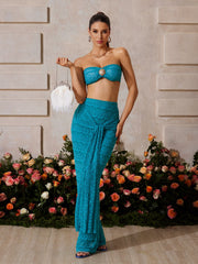 Zyrndis Strapless Seashell Skirt Set In Blue