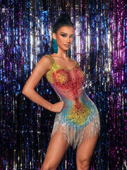 Zyxalith Embellished Fringe Bodysuit