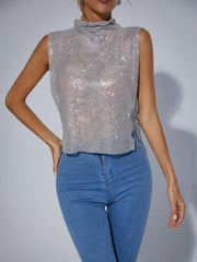 Marilyn Split Chain Chainmail Top In Silver