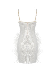 Bronte Pearl Sequin Feather Mini Dress