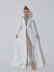 Ally Rhinestone Mesh Jumpsuit In Silver