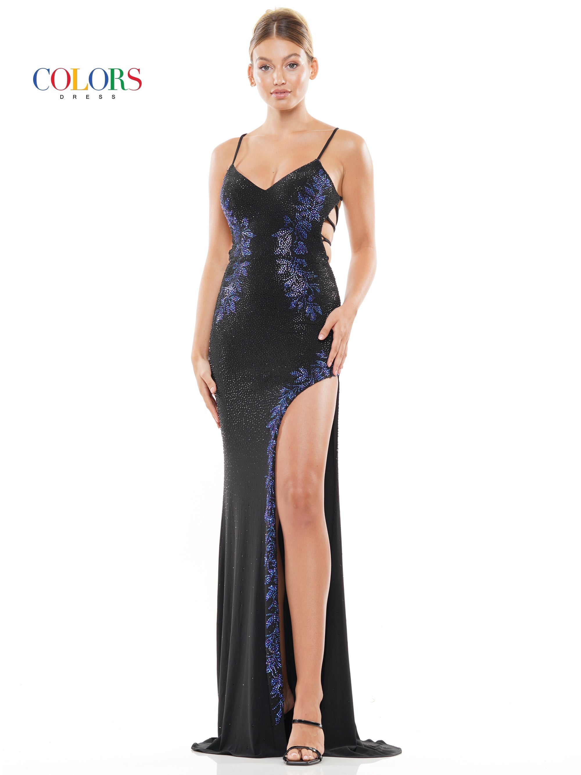 Colors 3096 Prom Long Fitted Spaghetti Strap Formal Dress